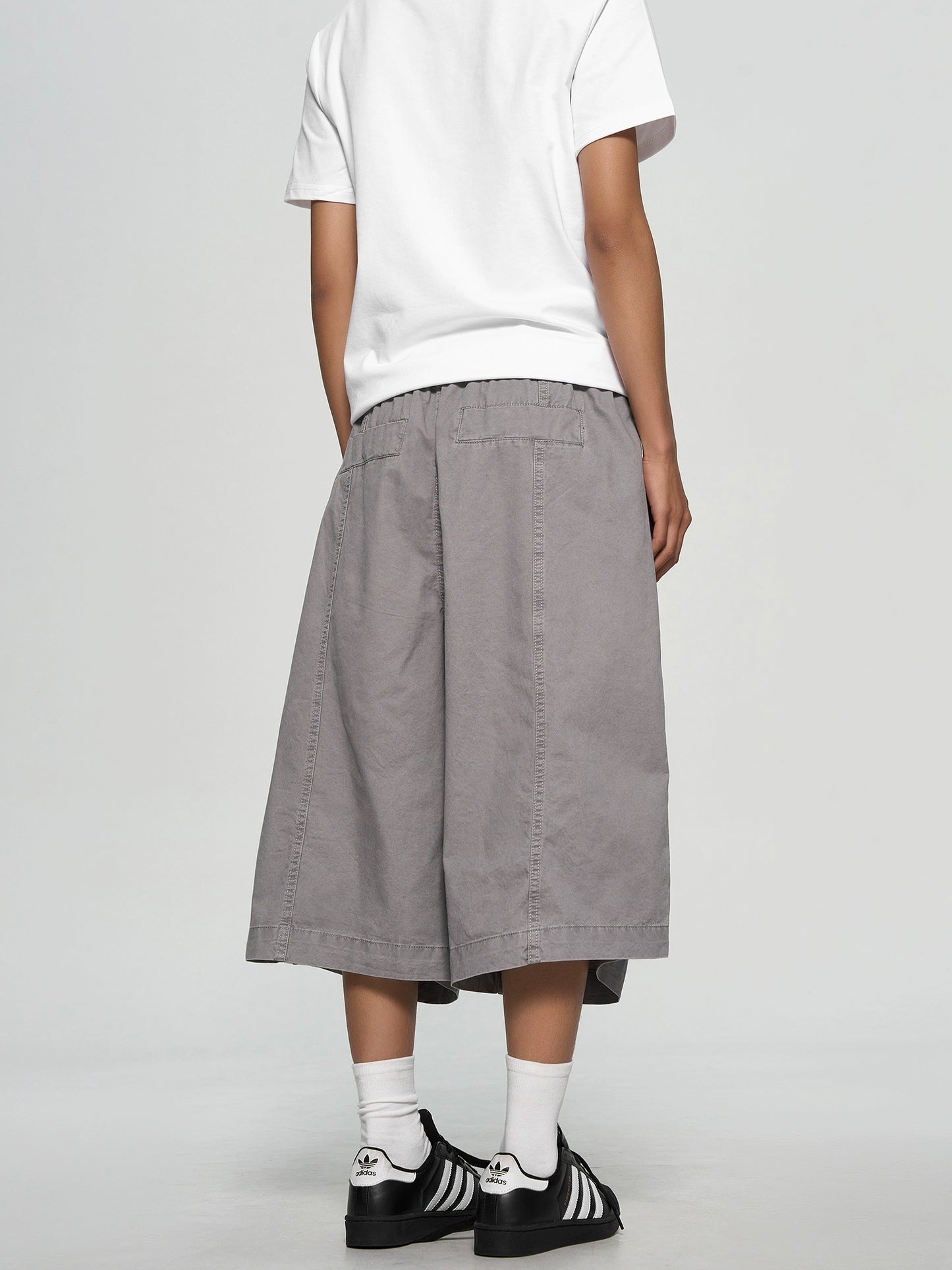 Striped Distressed Wide-leg Shorts