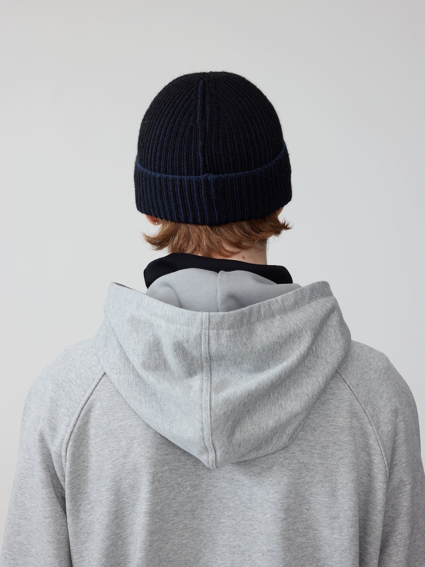 Wool Rib Knit Hooded Beanie