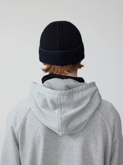 Wool Rib Knit Hooded Beanie