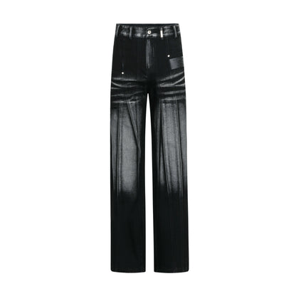 Leather Patch Washed Denim Pants