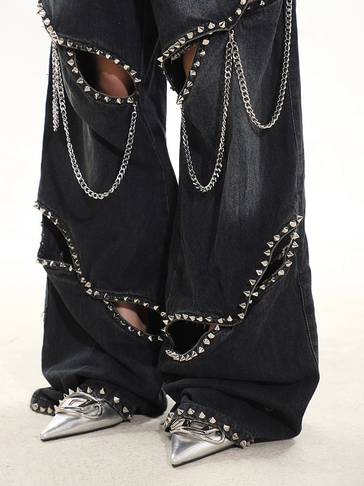 Heavy Metal RiveT Chain Denim Pants