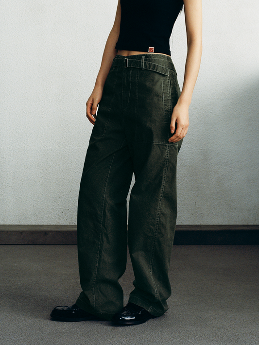 Vintage Green Enzyme-Wash Relaxed Fit Pants