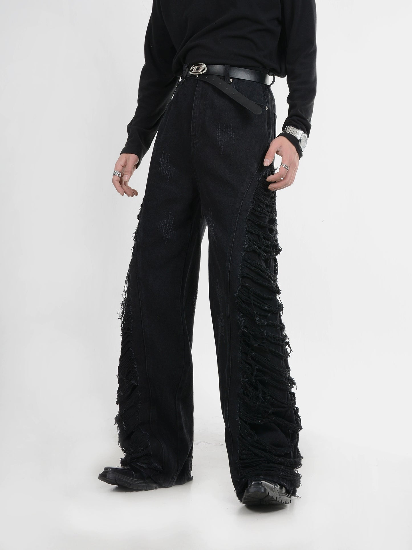 Fringe Torn Denim Pants