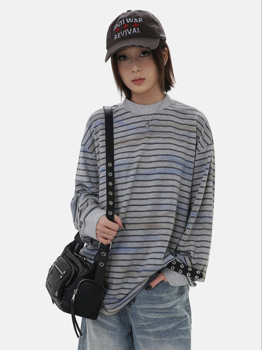 Vintage Distressed Striped Long Sleeve Tee