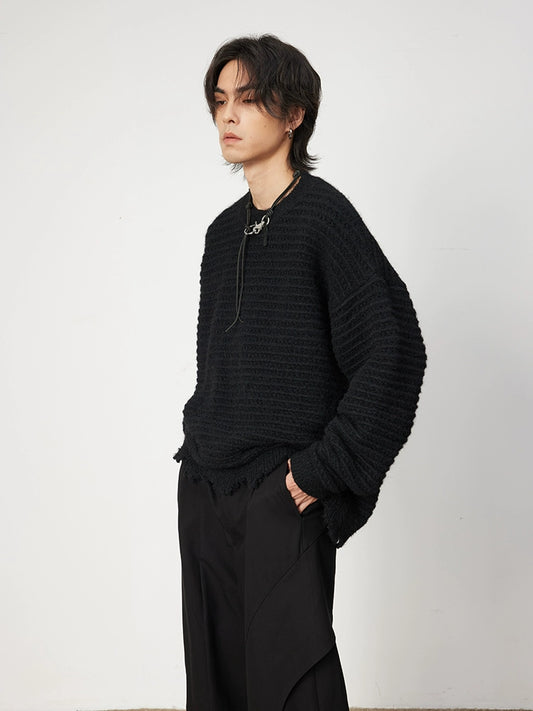 Distressed Wool Short Knit Sweater