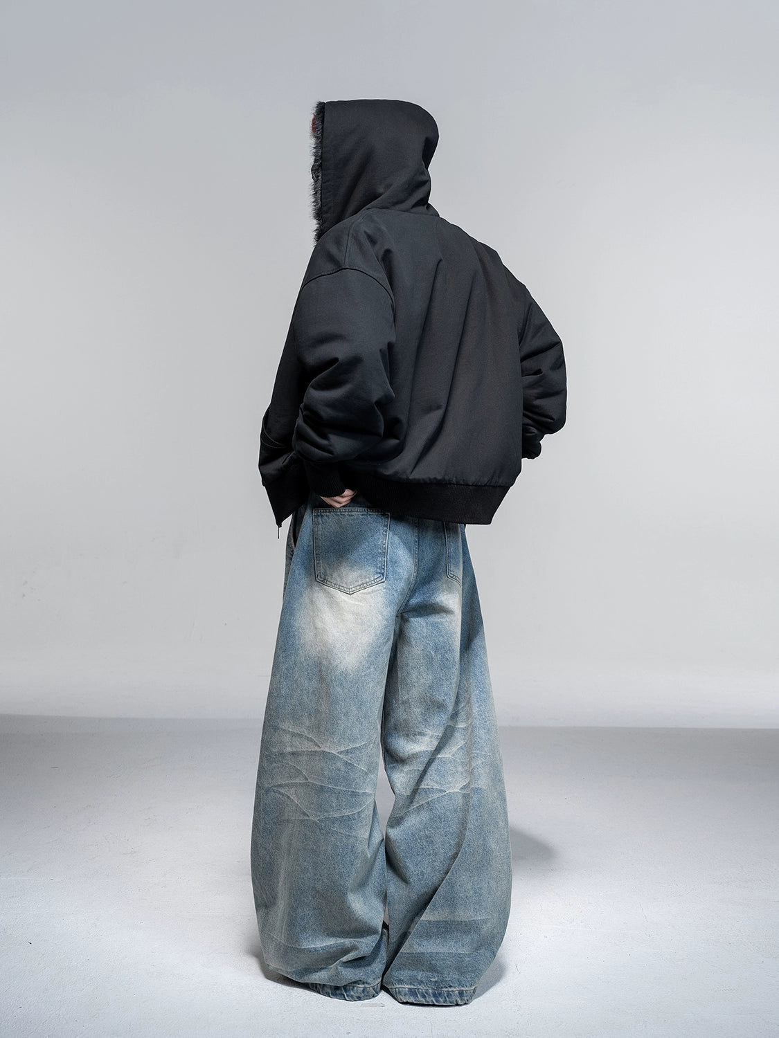 Whisker Washed Wide Jeans