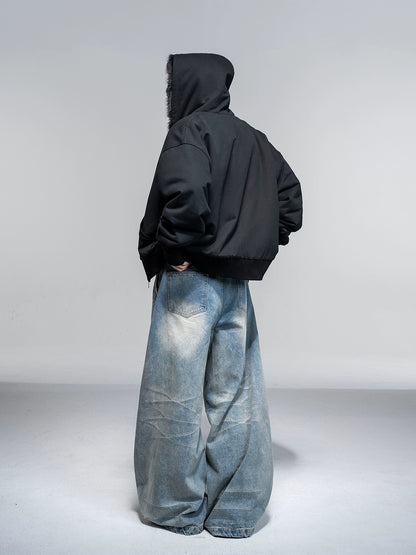 Whisker Washed Wide Jeans