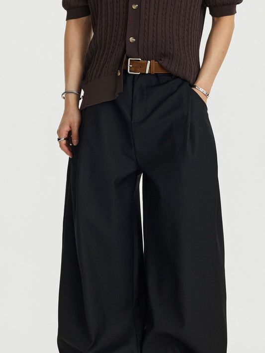Draped Clean Fit Wide-Leg Pants