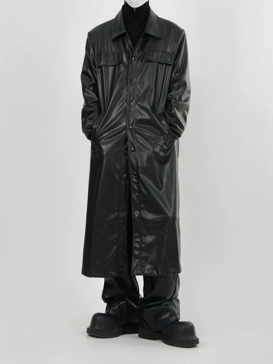 Leather Long Trench Coat