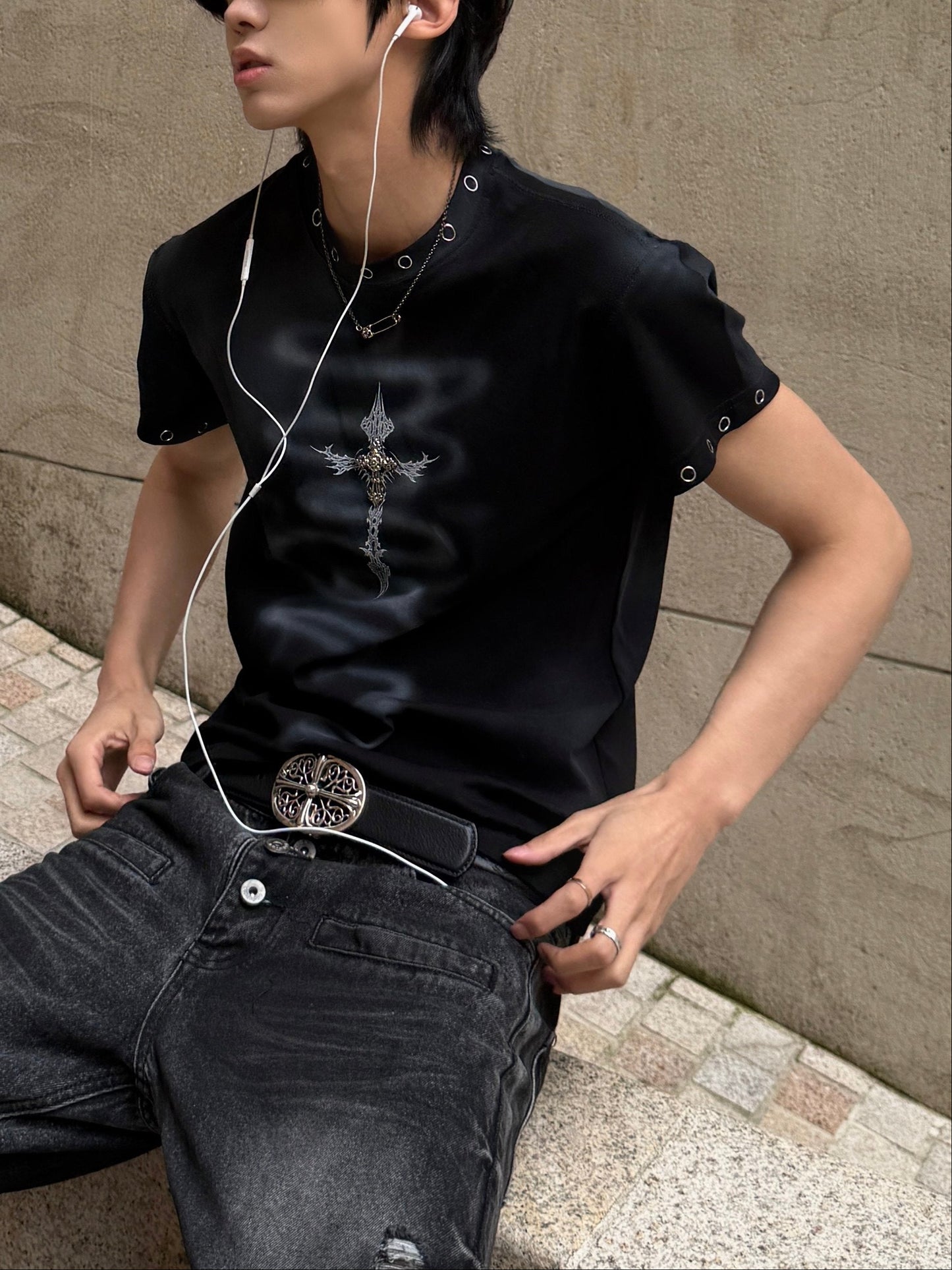 Metal Cross Fitted Tee