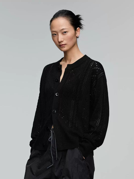Lyocell Linen Blend Ribbed Knit Cardigan