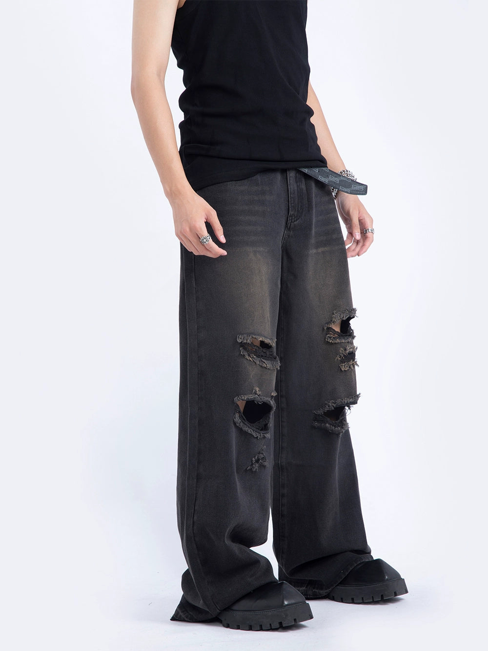 Washed Distressed Ripped Jeans