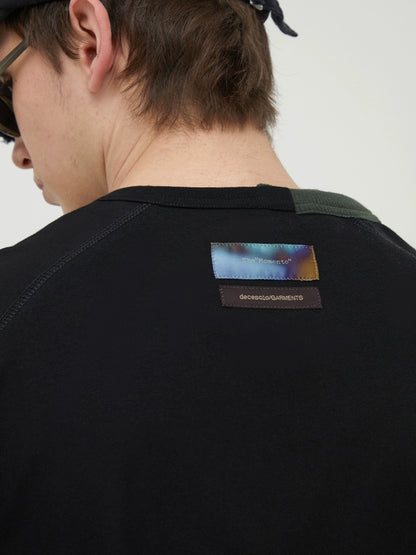 Asymmetric Neck Contrast Trim Tee