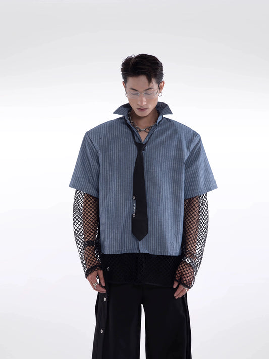 Niche Mesh Splicing Long Shirt