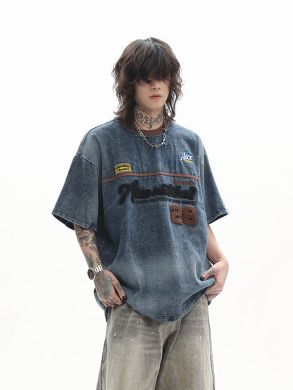 Embroidered Denim Tee
