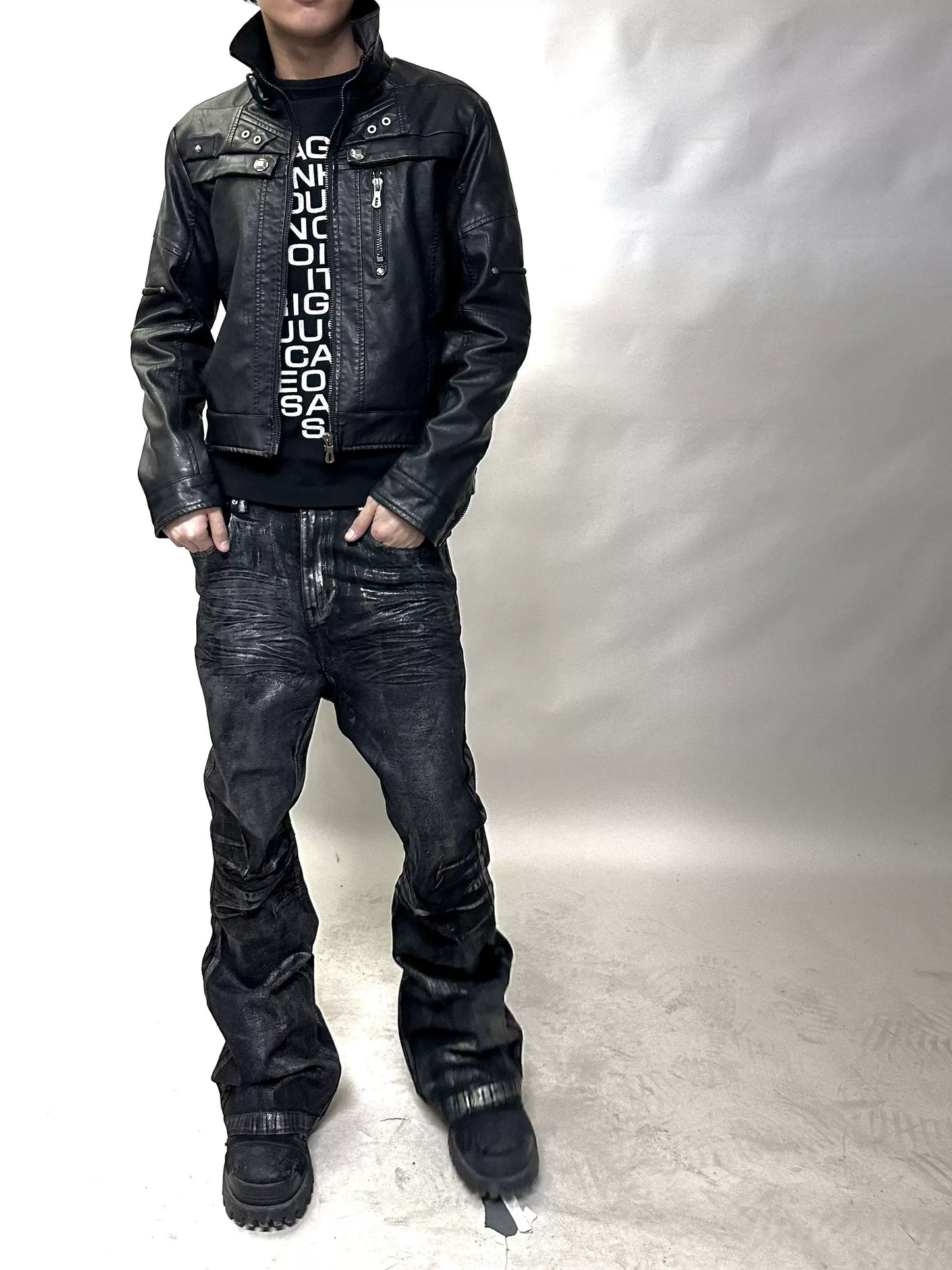 Two-tone Waxed Denim Pants