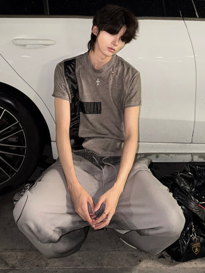 Distressed Cross Patch Slim Fit Tee