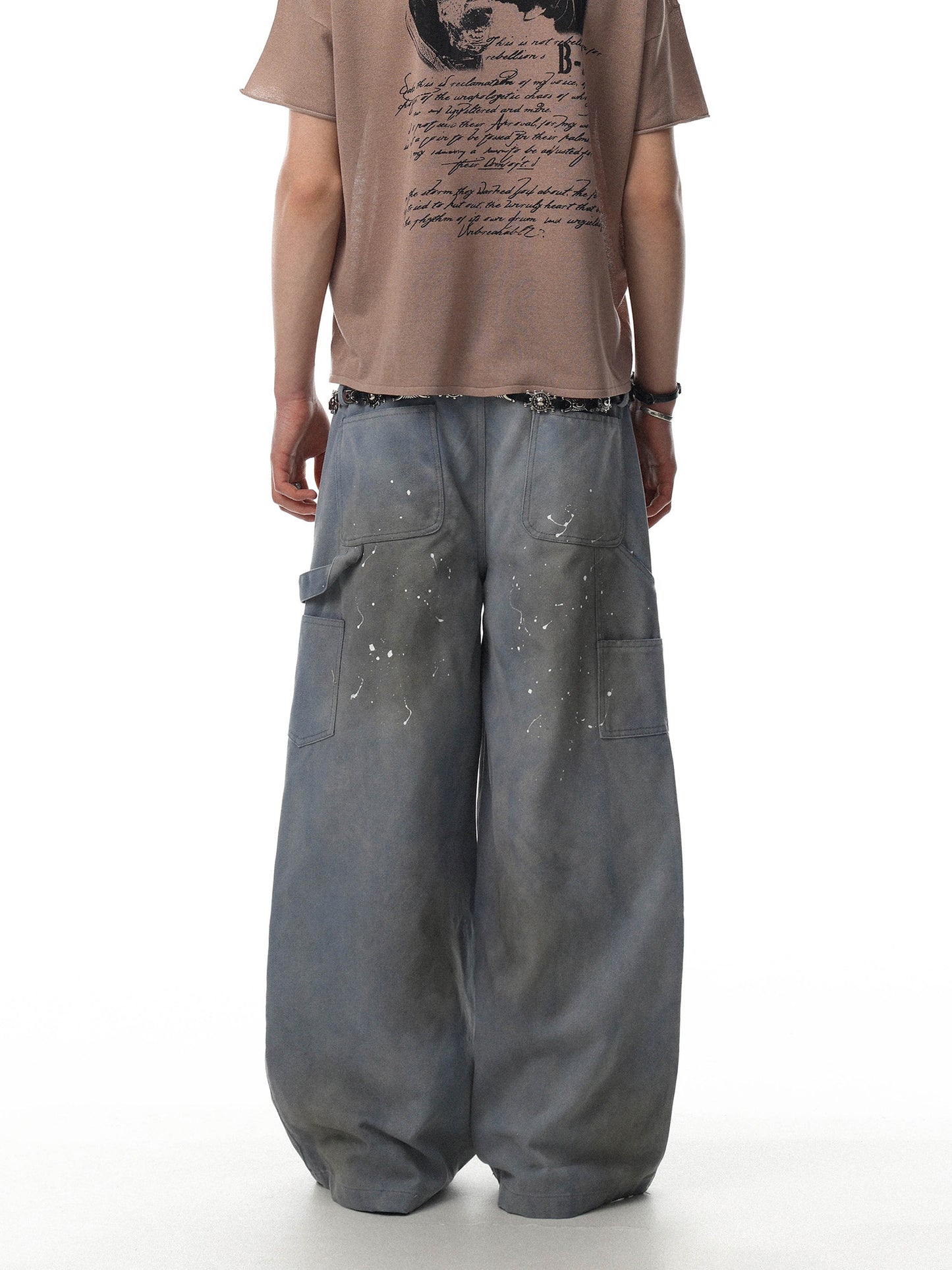Paint Splatter Double-Waist Wide-Leg Jeans
