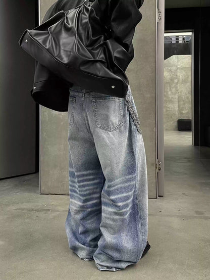 Simple Washed Button Denim Pants