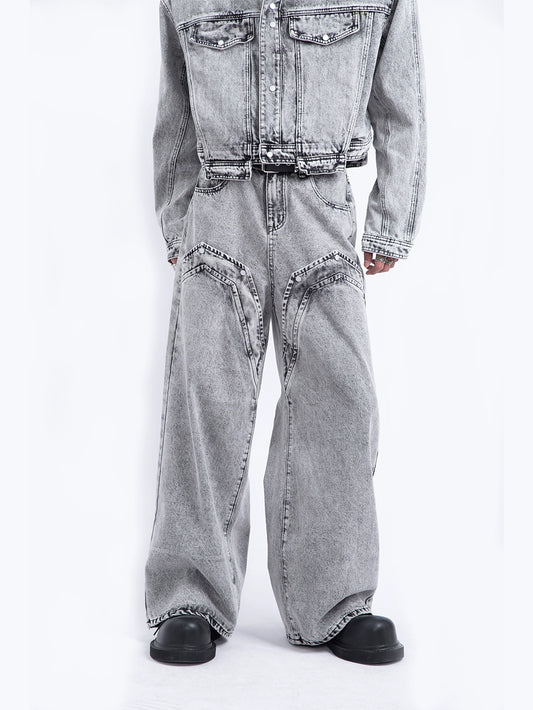 Heavy Retro Distressed Wide Denim Pants