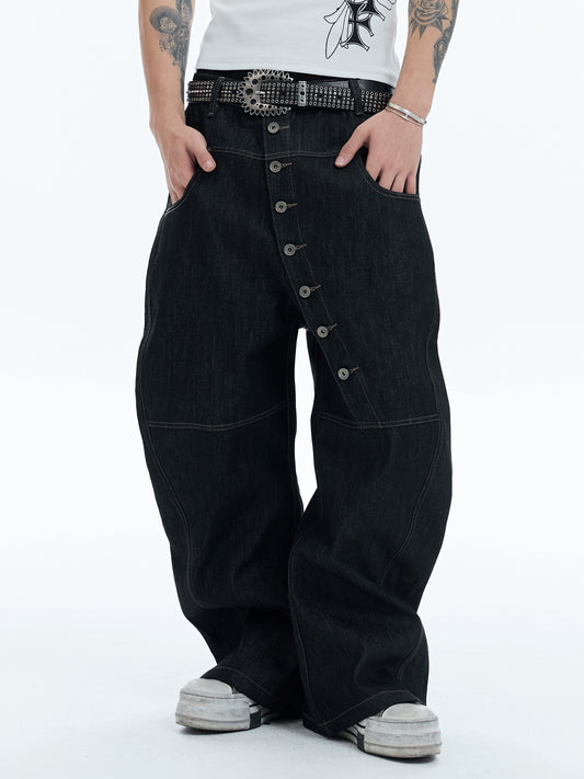 Curved Long-Breasted Baggy Jeans