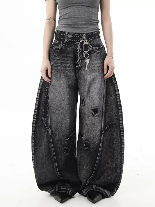 Washed Hole Machete Denim Pants