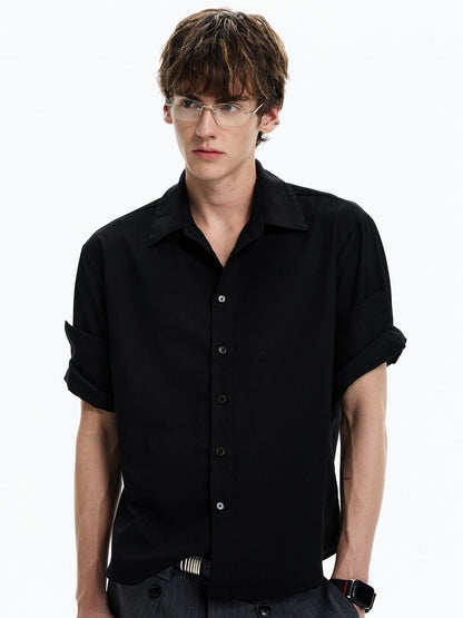 Roll-Sleeve Linen Blend Shirt