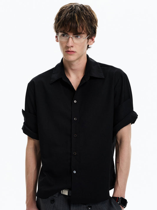 Roll-Sleeve Linen Blend Shirt