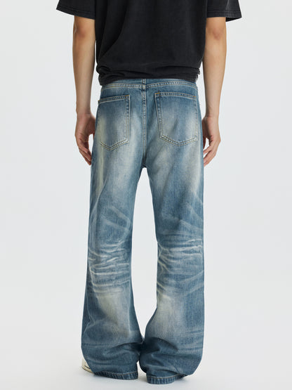 Vintage Washed Clean Fit Straight Jeans
