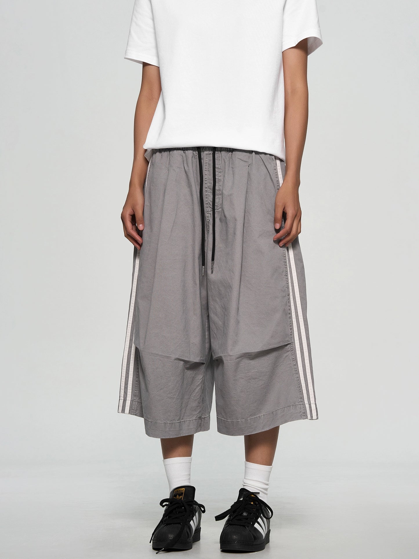 Striped Distressed Wide-leg Shorts