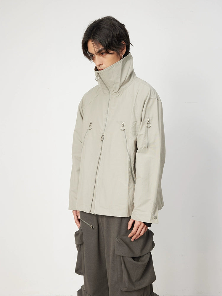 High Neck Multi-Zip Windbreaker Jacket