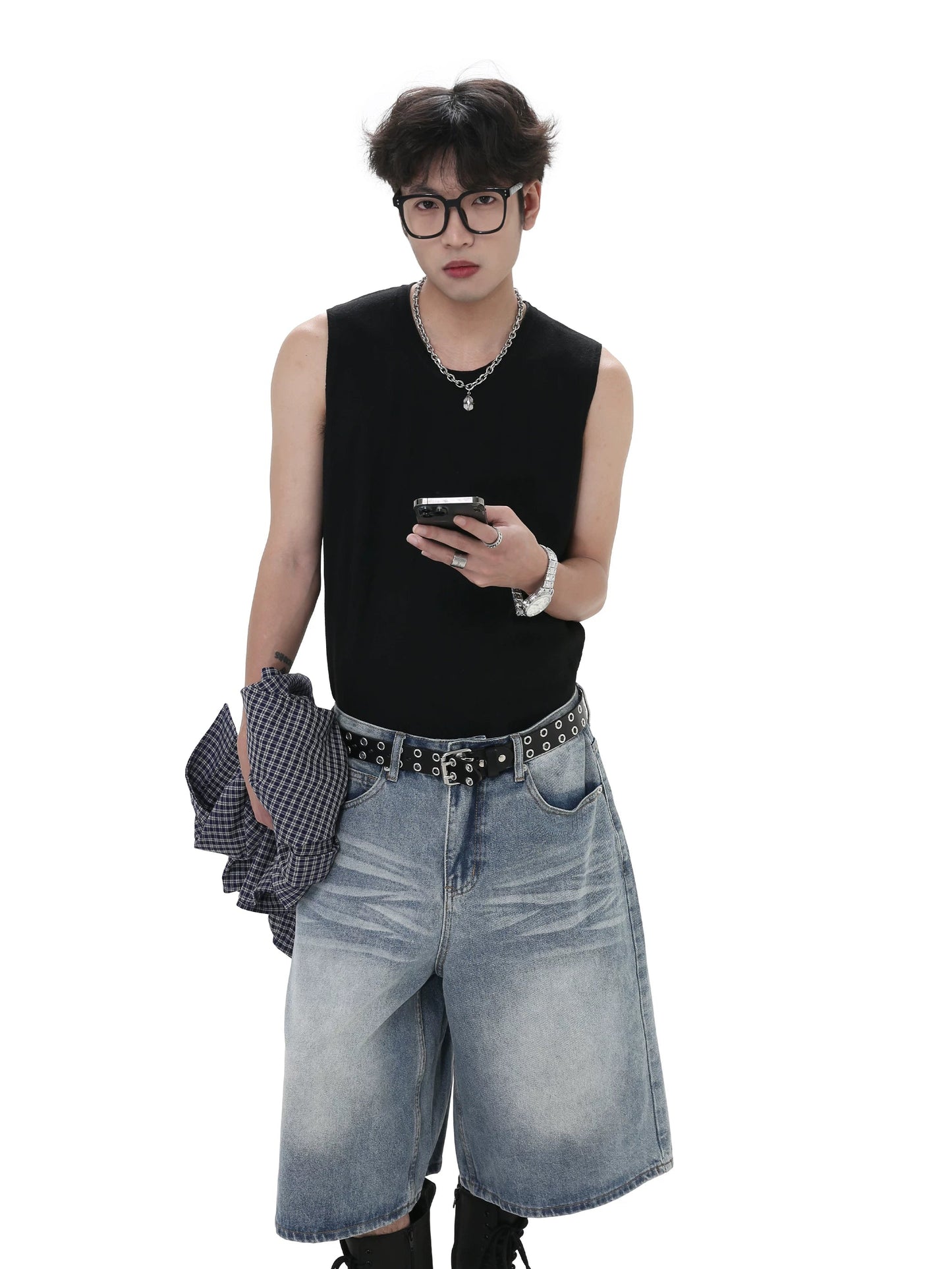 Mid-Length Denim Pants