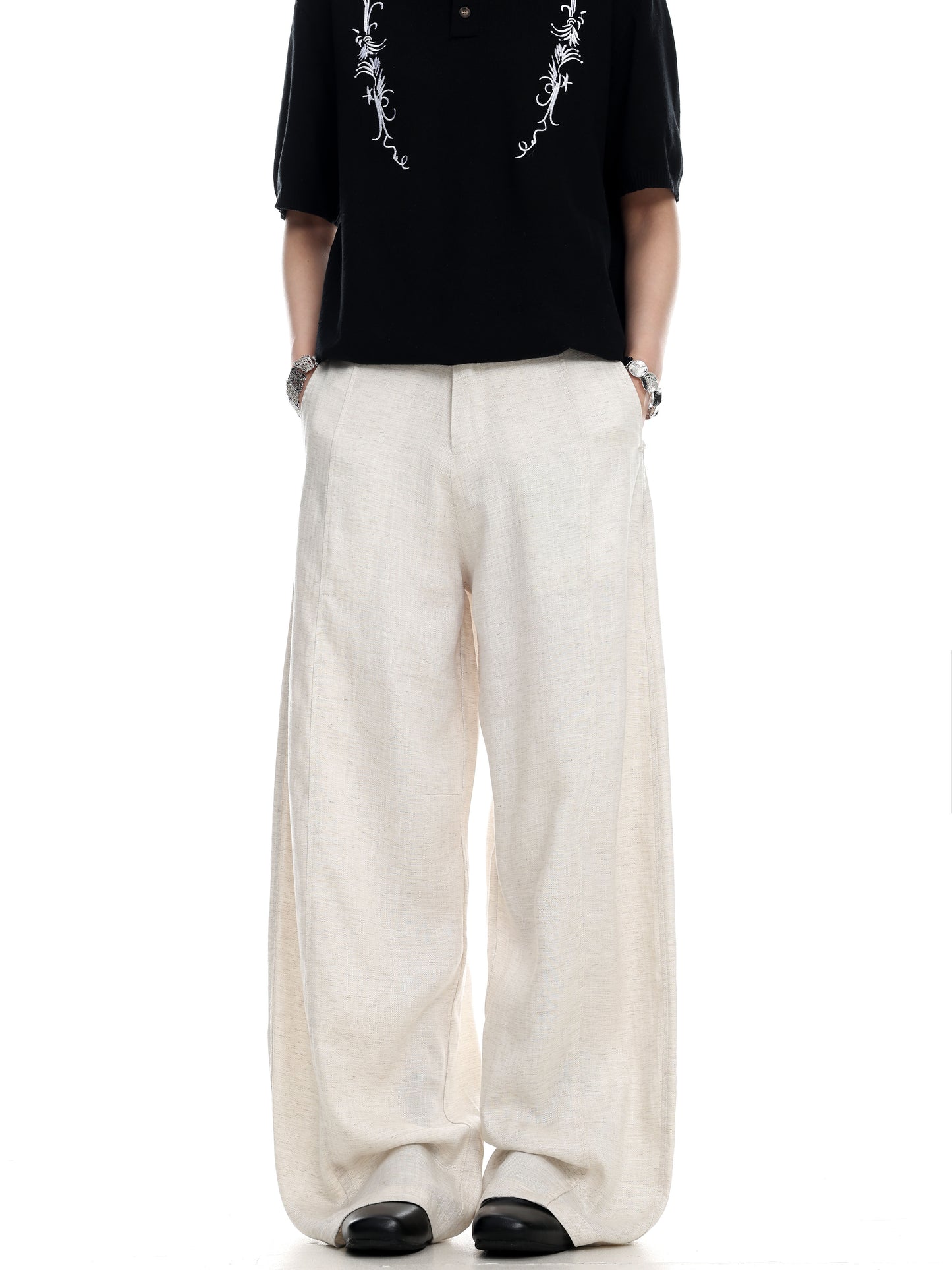 Linen-Look Wide-Leg Trousers