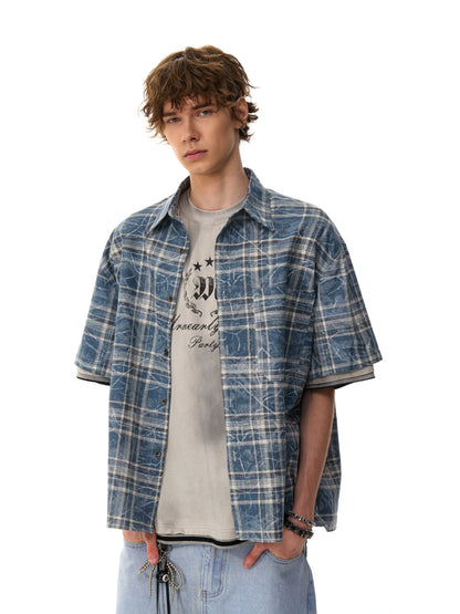 Retro Gradient Plaid Short-sleeved Shirt