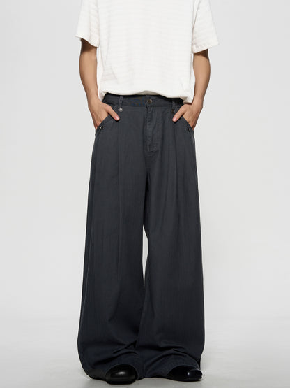 Retro Washed Pleated Straight Pants
