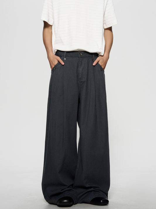 Retro Washed Pleated Straight Pants