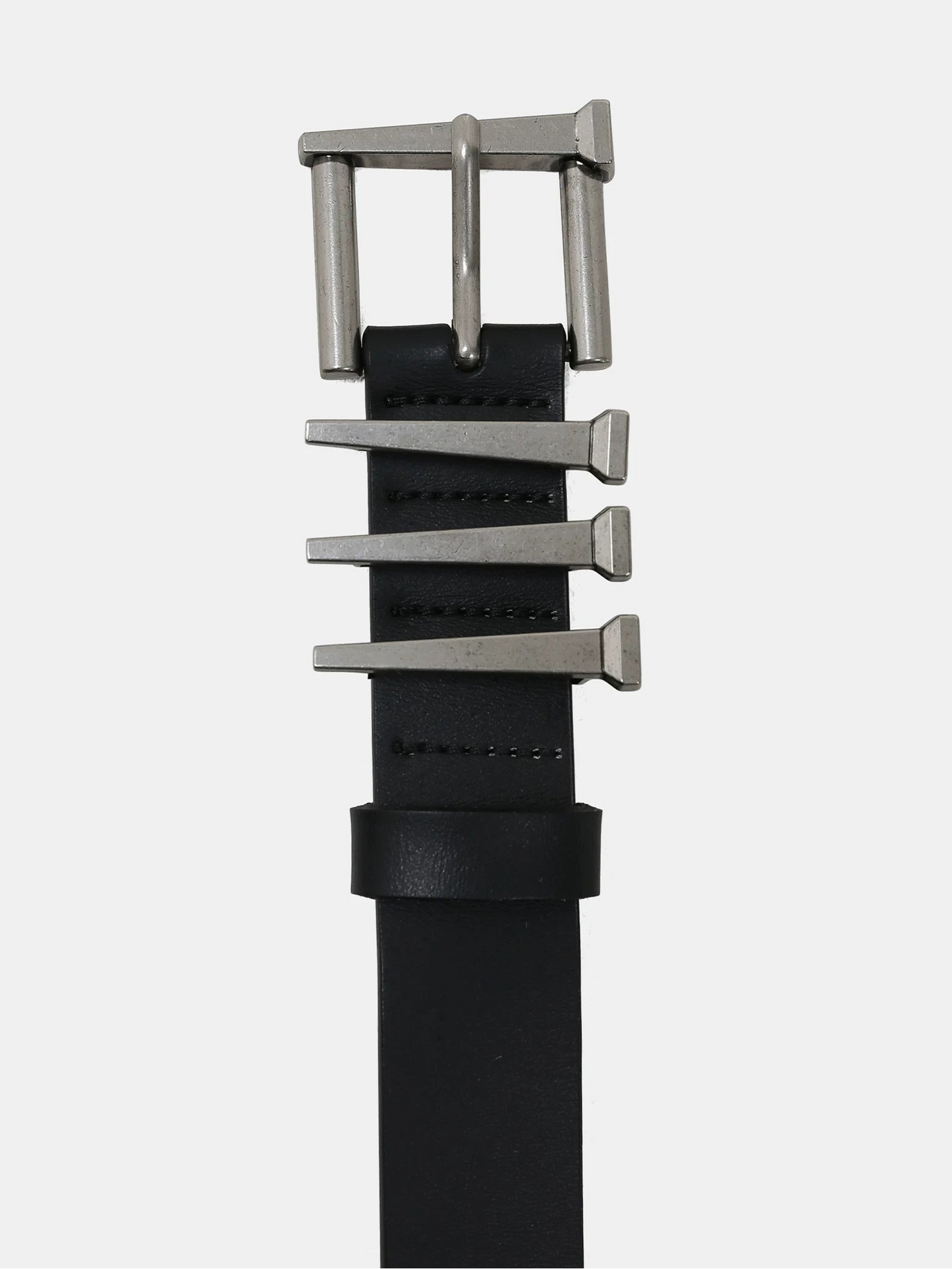 Sculptural Metal Buckle Leather Belt