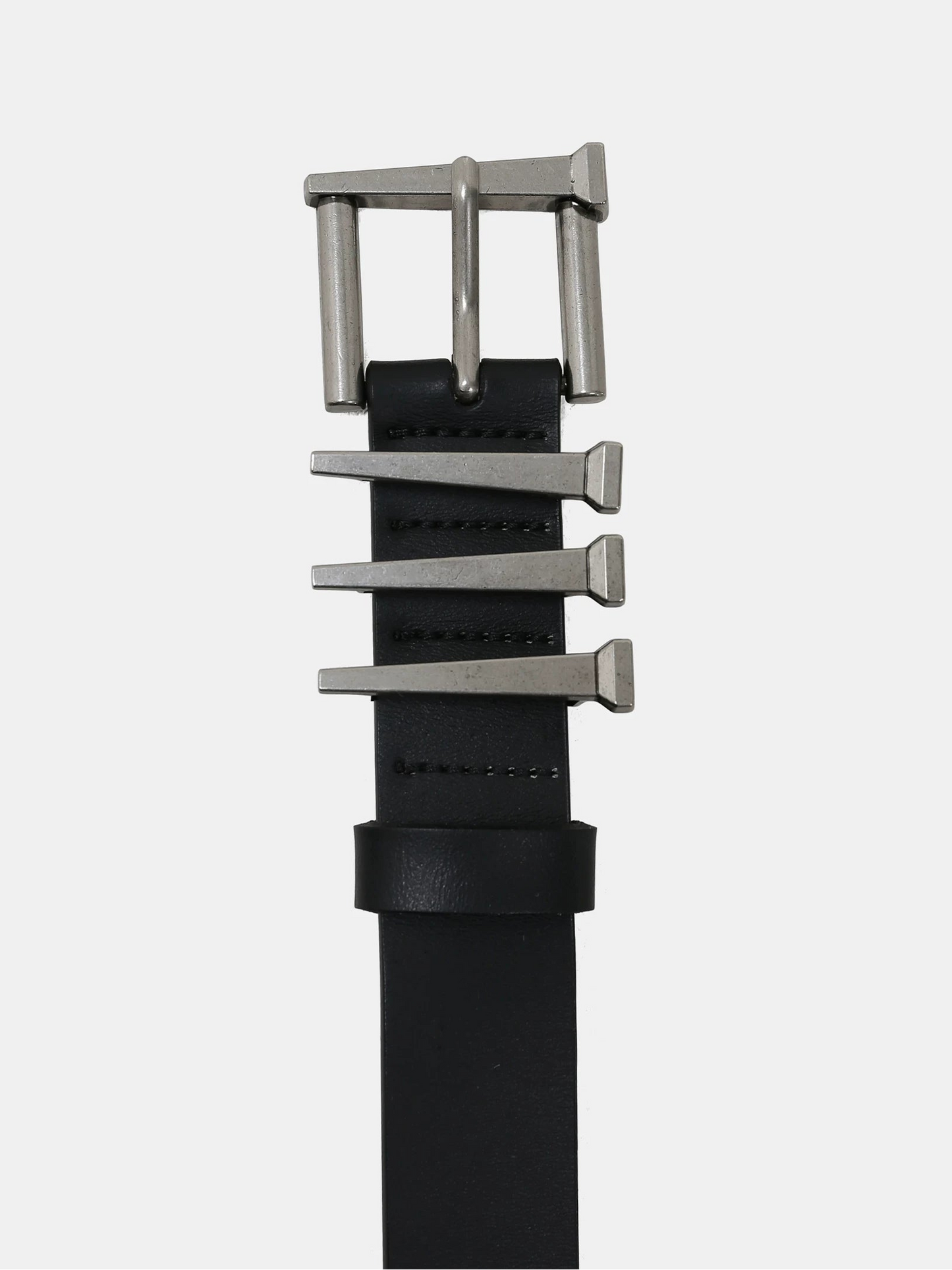 Sculptural Metal Buckle Leather Belt