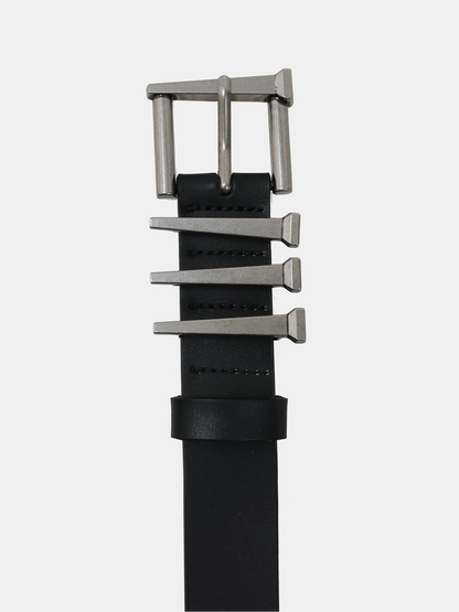 Sculptural Metal Buckle Leather Belt