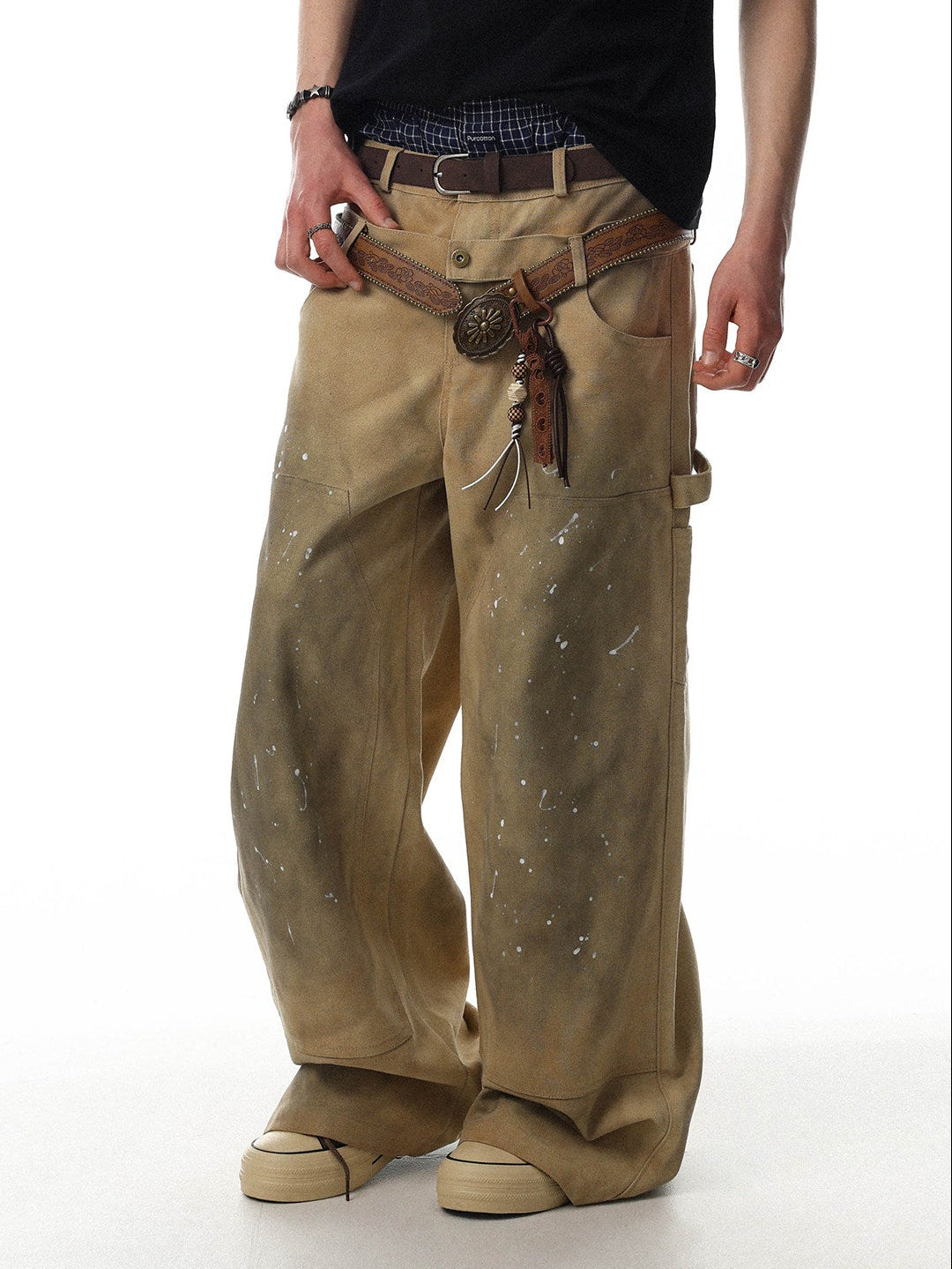 Paint Splatter Double-Waist Wide-Leg Jeans