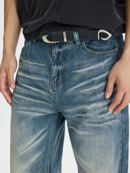 Vintage Washed Clean Fit Straight Jeans