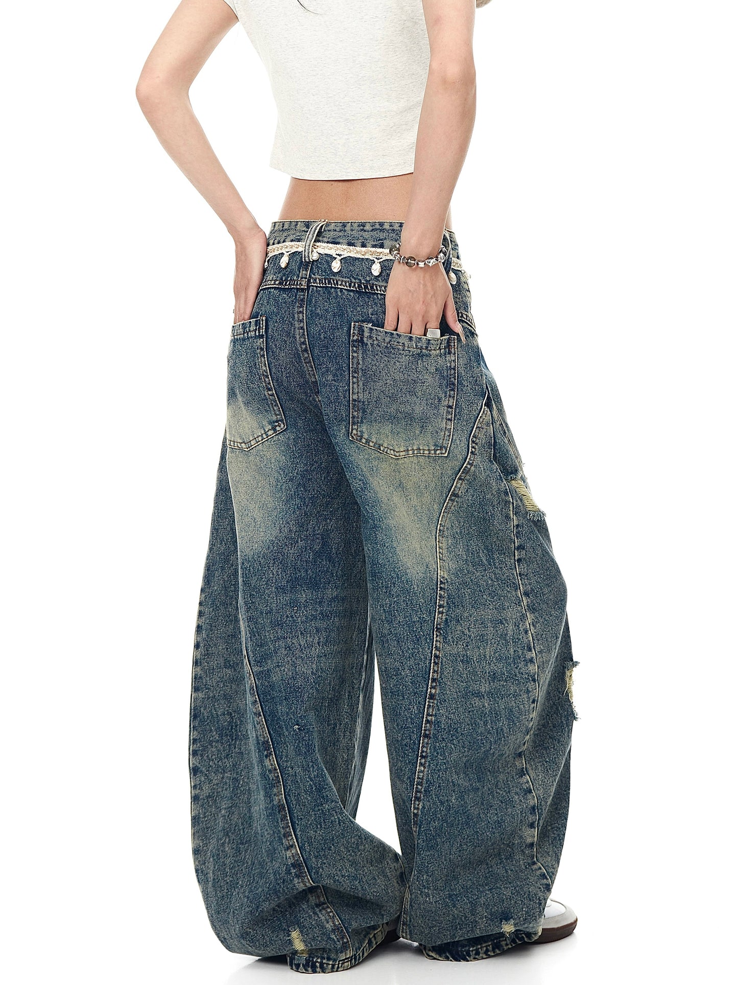 Retro Waist Chain Broken Jeans