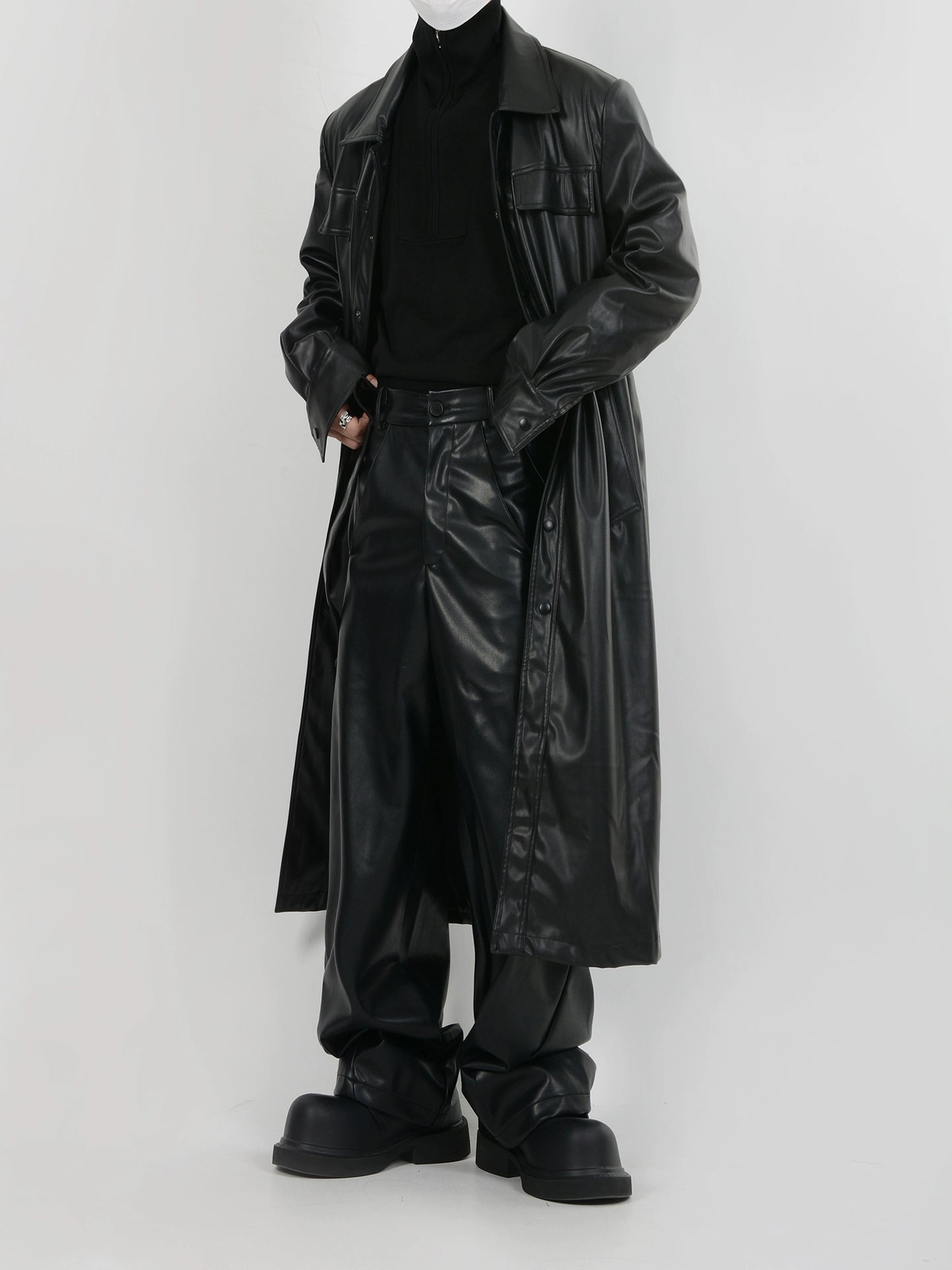 Leather Long Trench Coat