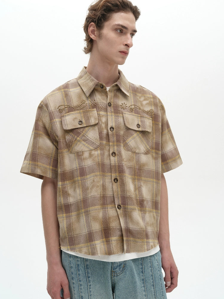 Washed Plaid Rhinestones Western Shirt