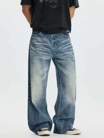 Vintage Washed Clean Fit Straight Jeans
