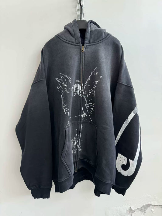 Washed Spray-dyed Zip Hoodie