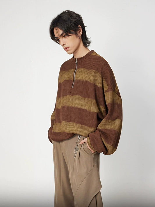 Colorblock Zip Knit  Sweater