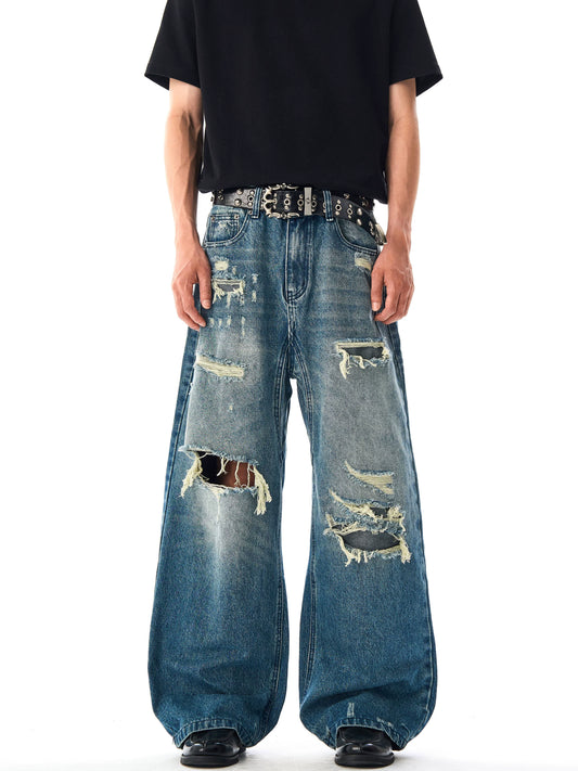 Retro Washed Distressed Ripped Jeans