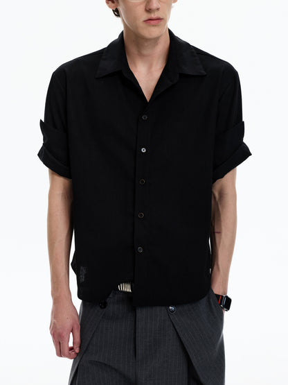 Roll-Sleeve Linen Blend Shirt