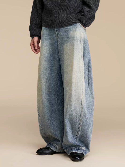 Vintage Water-Washed Curved Cut Denim Pants